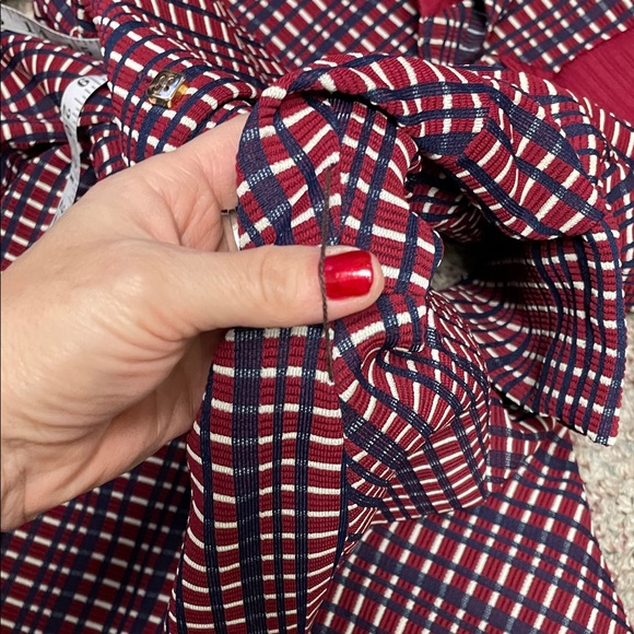 Vintage 60s huge collared Red and Blue Checkered pleated button front dress - Picture 9 of 10